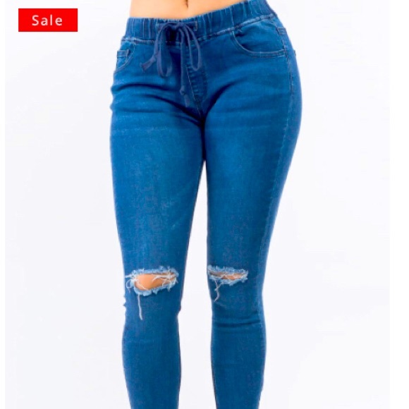 Sassy blue Jean joggers - Picture 1 of 1